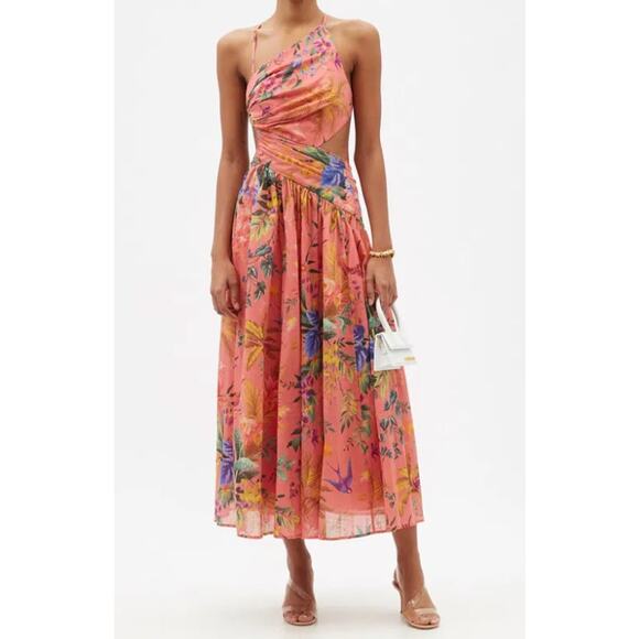 Zimmermann Tropicana Asymmetric Cutout Midi Dress size US 6